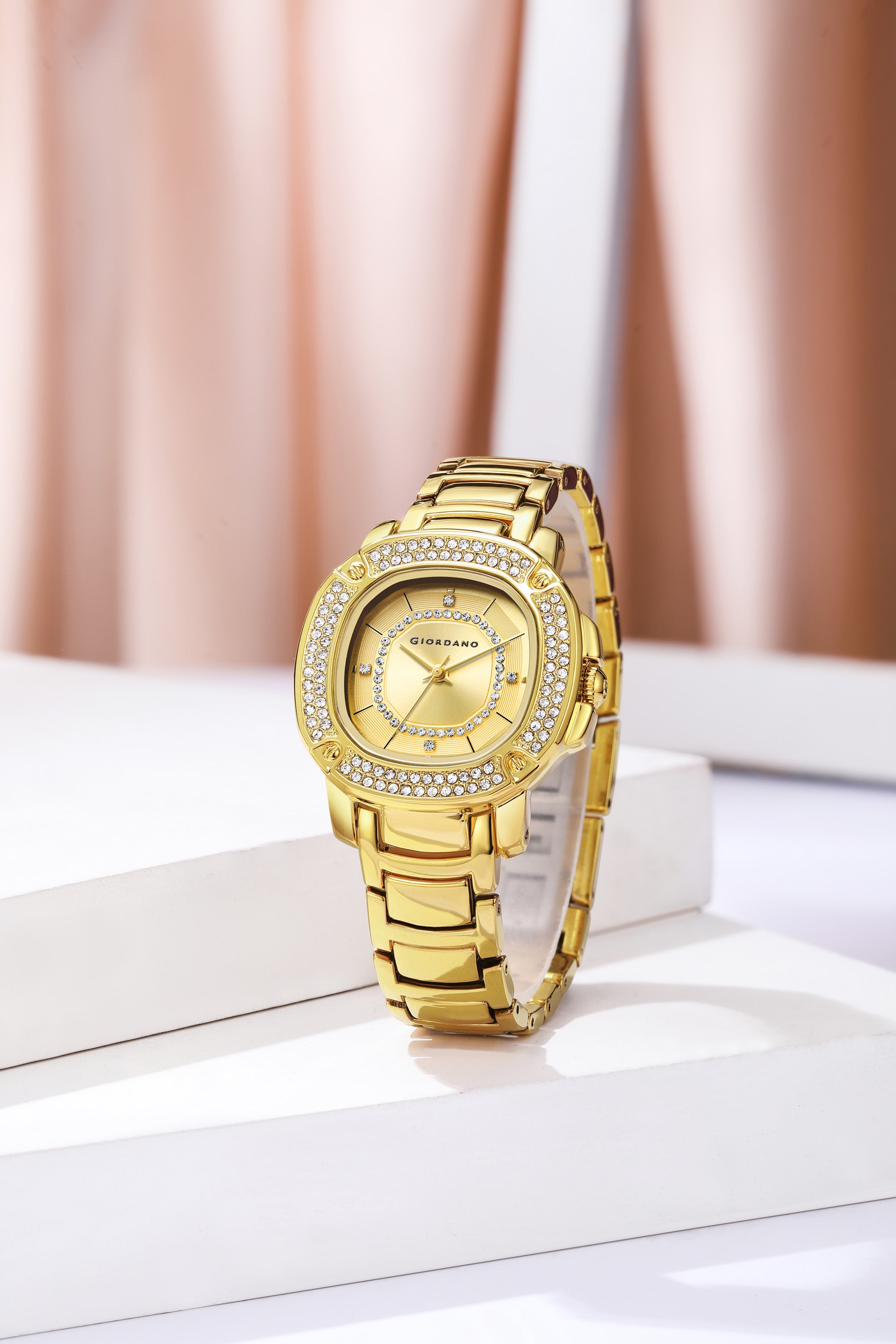 Giordano Analog dress Watch for Women with square dial , Crystal-Accented Bezel and stainless steel strap | GZ-60109-33